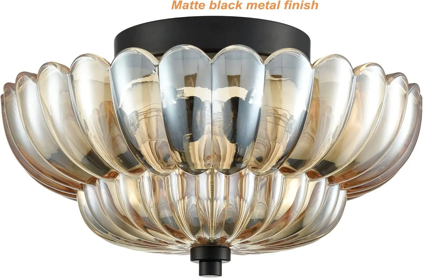 Vintage Amber/Clear Glass Flush Mount Ceiling Light – Matte Black Base, E26 Fixture