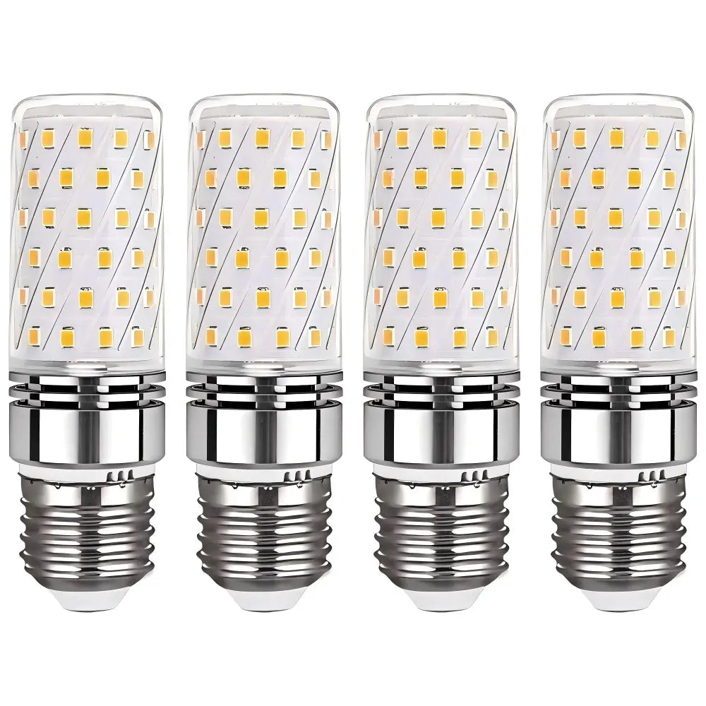 Four E27 LED corn bulbs, featuring a spiral arrangement of 84 SMD LEDs and a standard E27 screw base.