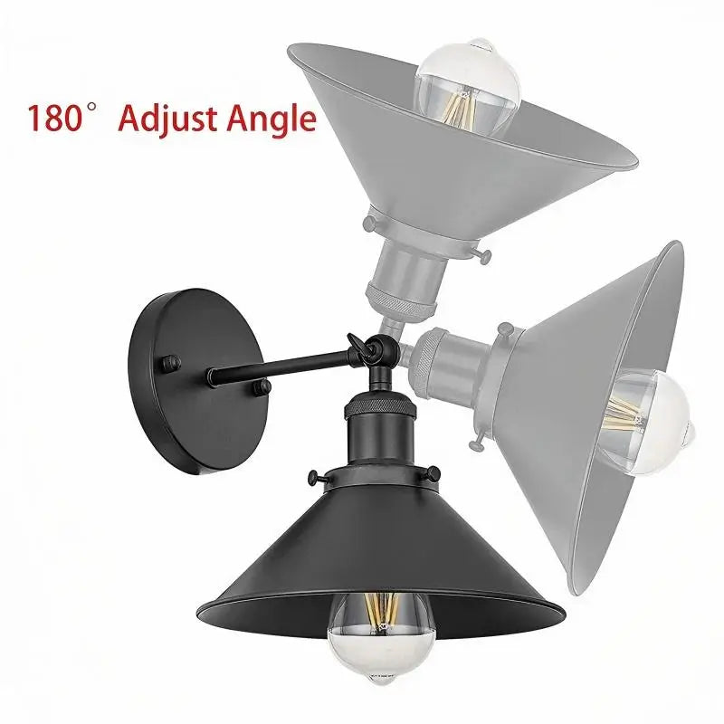 Adjustable industrial wall sconce in matte black finish, featuring a flexible arm for directional lighting.