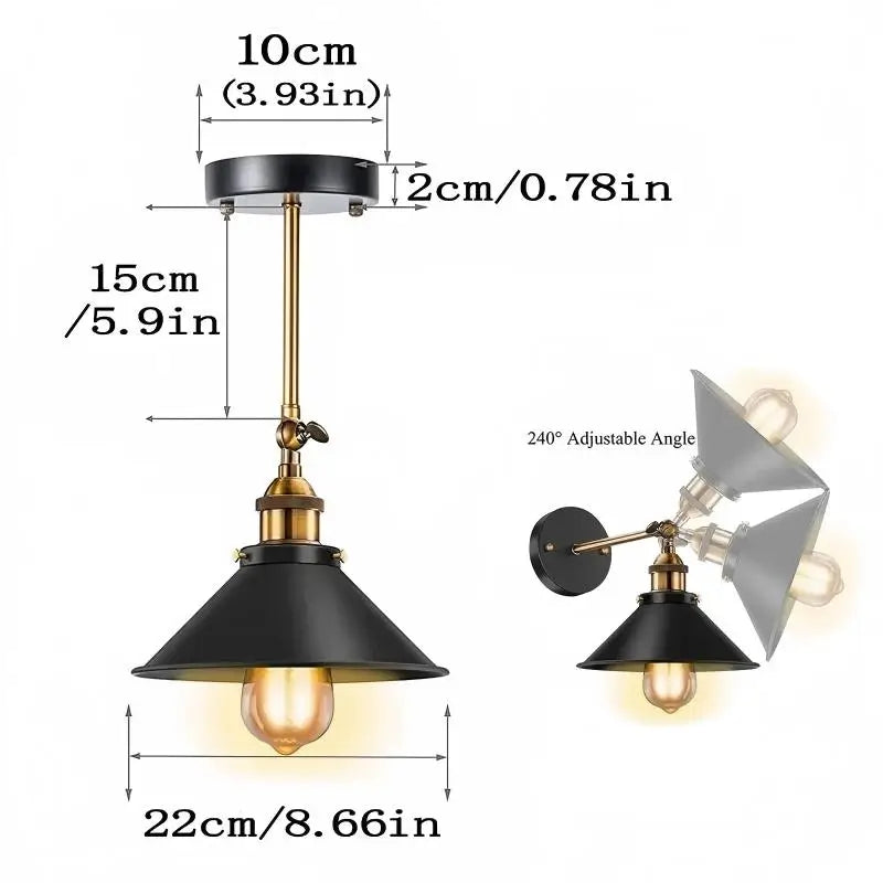 Detailed dimensions of the adjustable wall sconce, showing the full height and length for easy installation planning.
