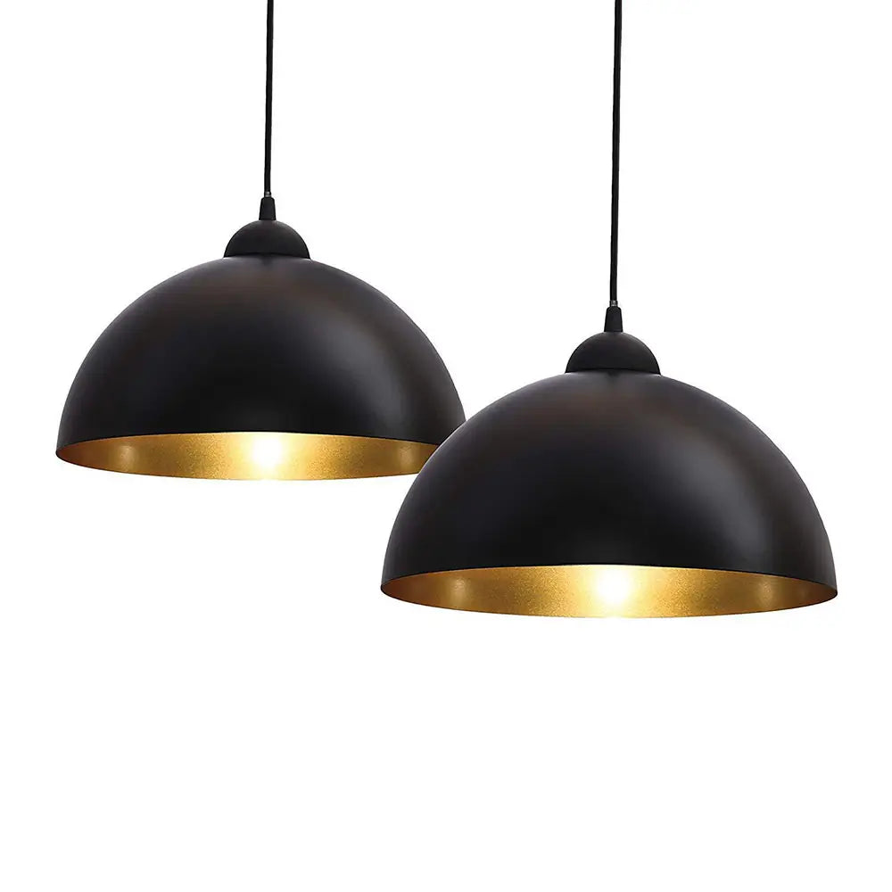 Modern black and gold dome-shaped pendant light with a minimalist design, ideal for dining rooms or living spaces.