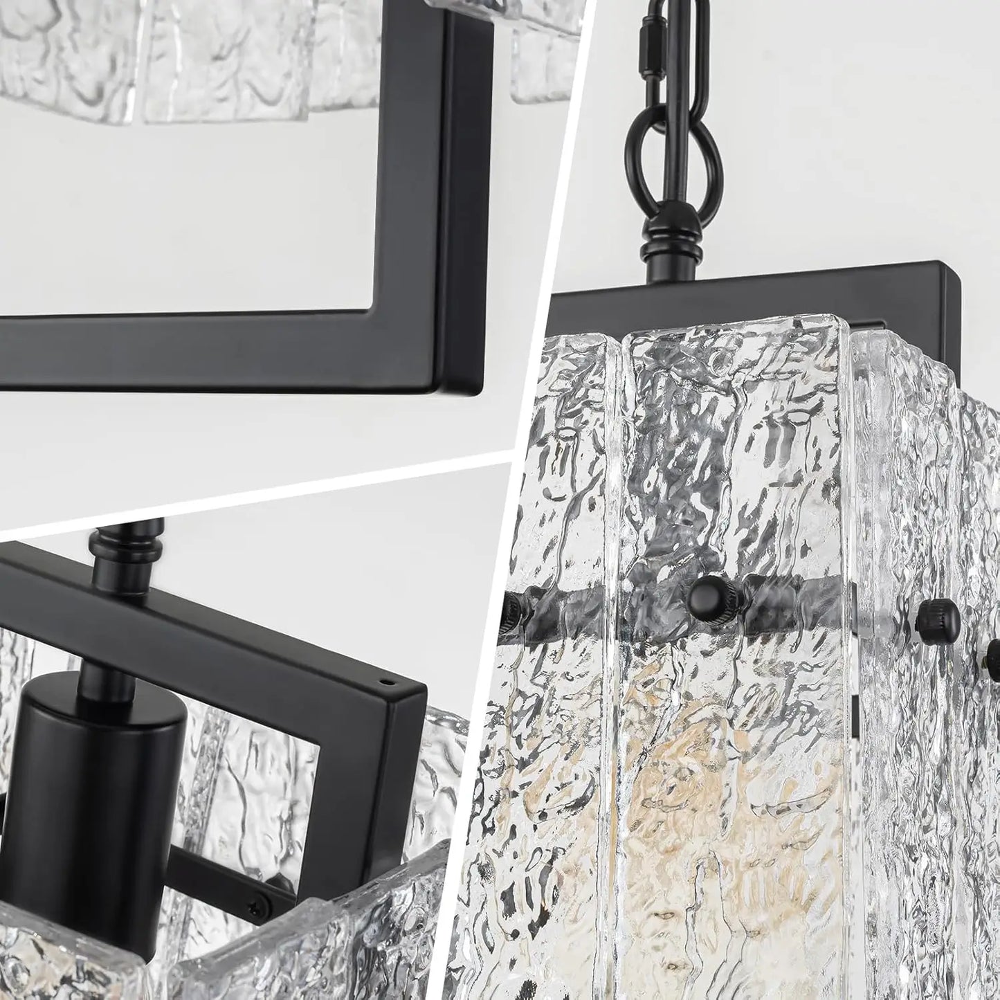 Black metal and glass pendant chandelier for a sophisticated look.