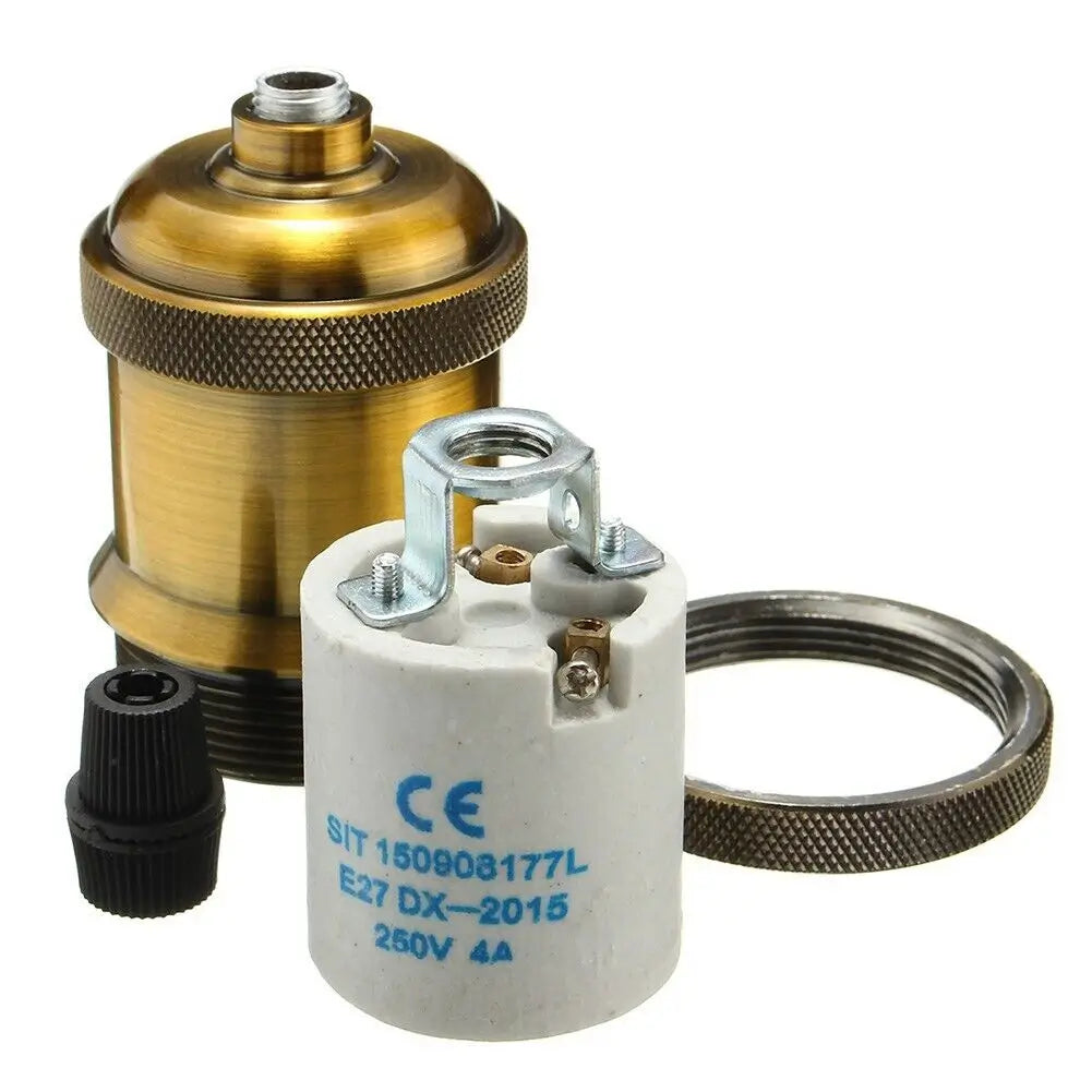 Brass E26 socket light kit with ceramic inner base and wiring components for DIY pendant lighting
