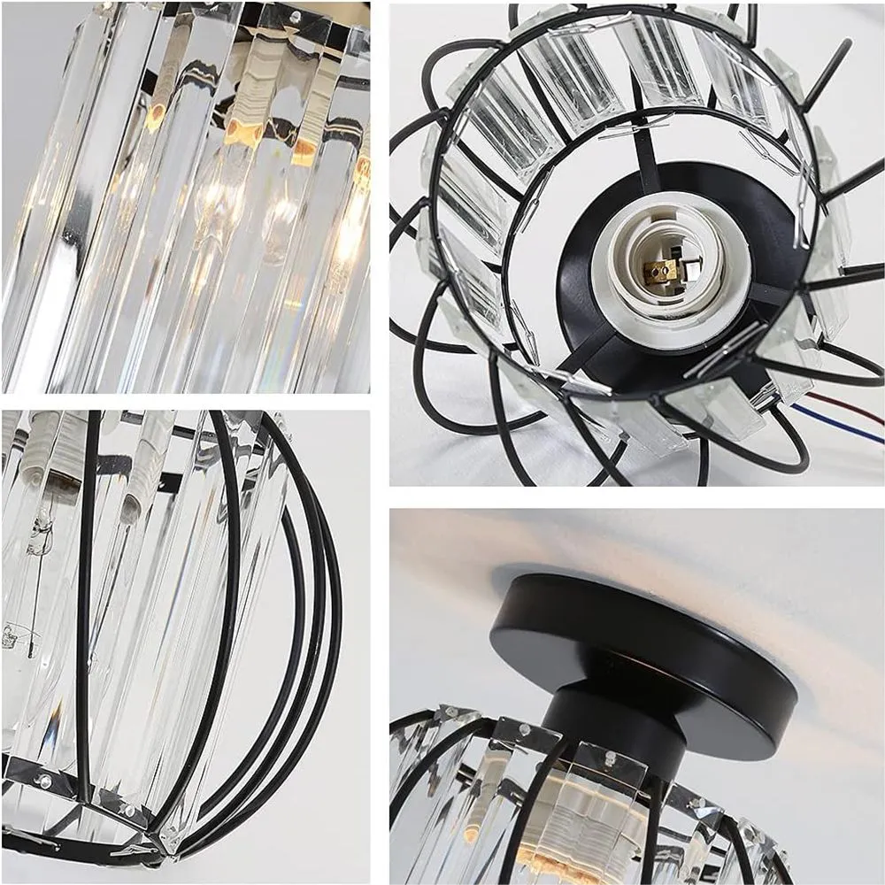 Close-up details of crystal ceiling light, high-quality craftsmanship in crystal and metal materials for durable elegance.