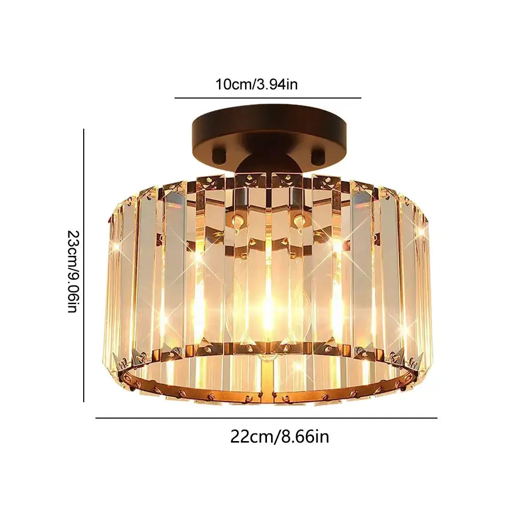 Size details of the crystal ceiling light: 22cm diameter and 23cm height, bronze finish.