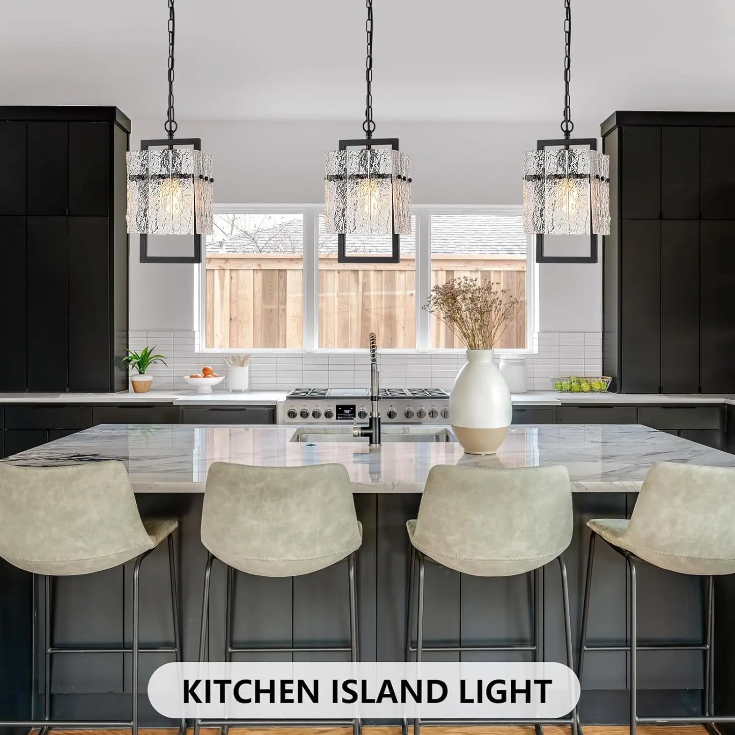 Elegant black hanging light fixture adding charm to a contemporary bar.