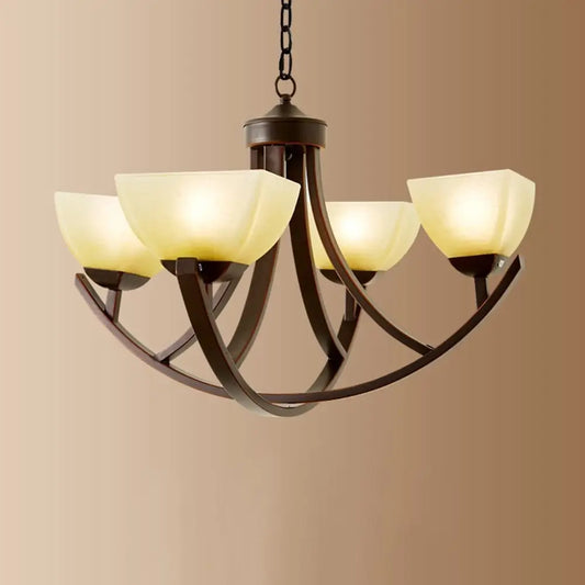 Vintage Chandelier with Frosted Glass Shades – Rustic Ceiling Light Fixture for Dining Room or Living Room