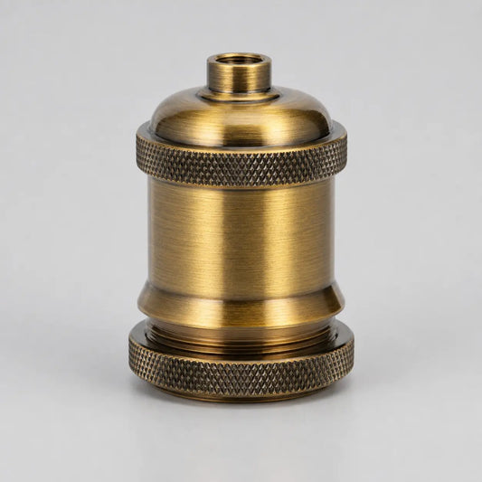 Single Gold aluminum alloy DIY lamp socket from the 4-pack, shown from the front with diamond-knurled upper and lower collars.