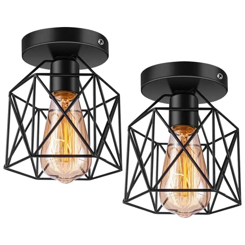 A set of two black industrial ceiling light fixtures, ideal for pairing in a large room.