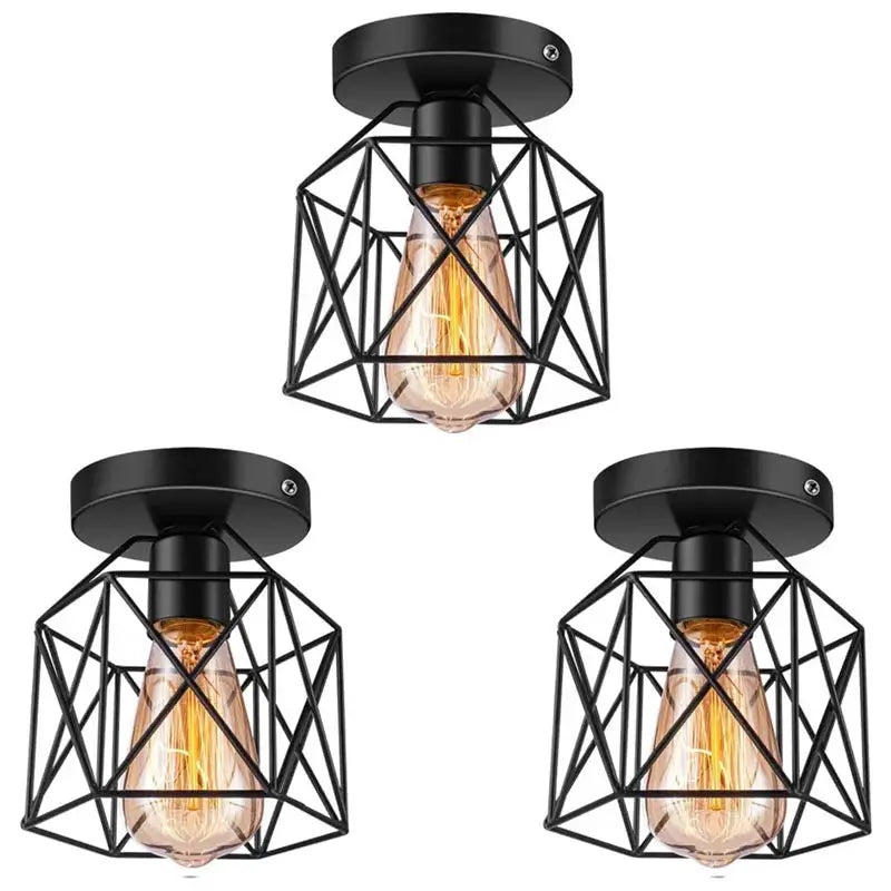 Set of three industrial ceiling light fixtures, perfect for a kitchen island or long dining table.