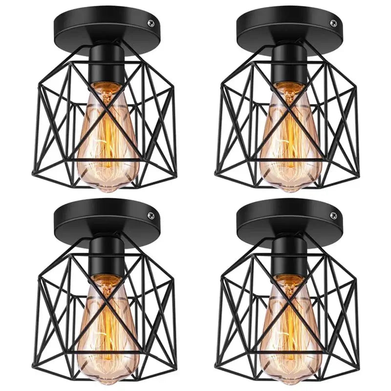 Pack of four industrial flush mount ceiling light fixtures, suitable for a large living room.
