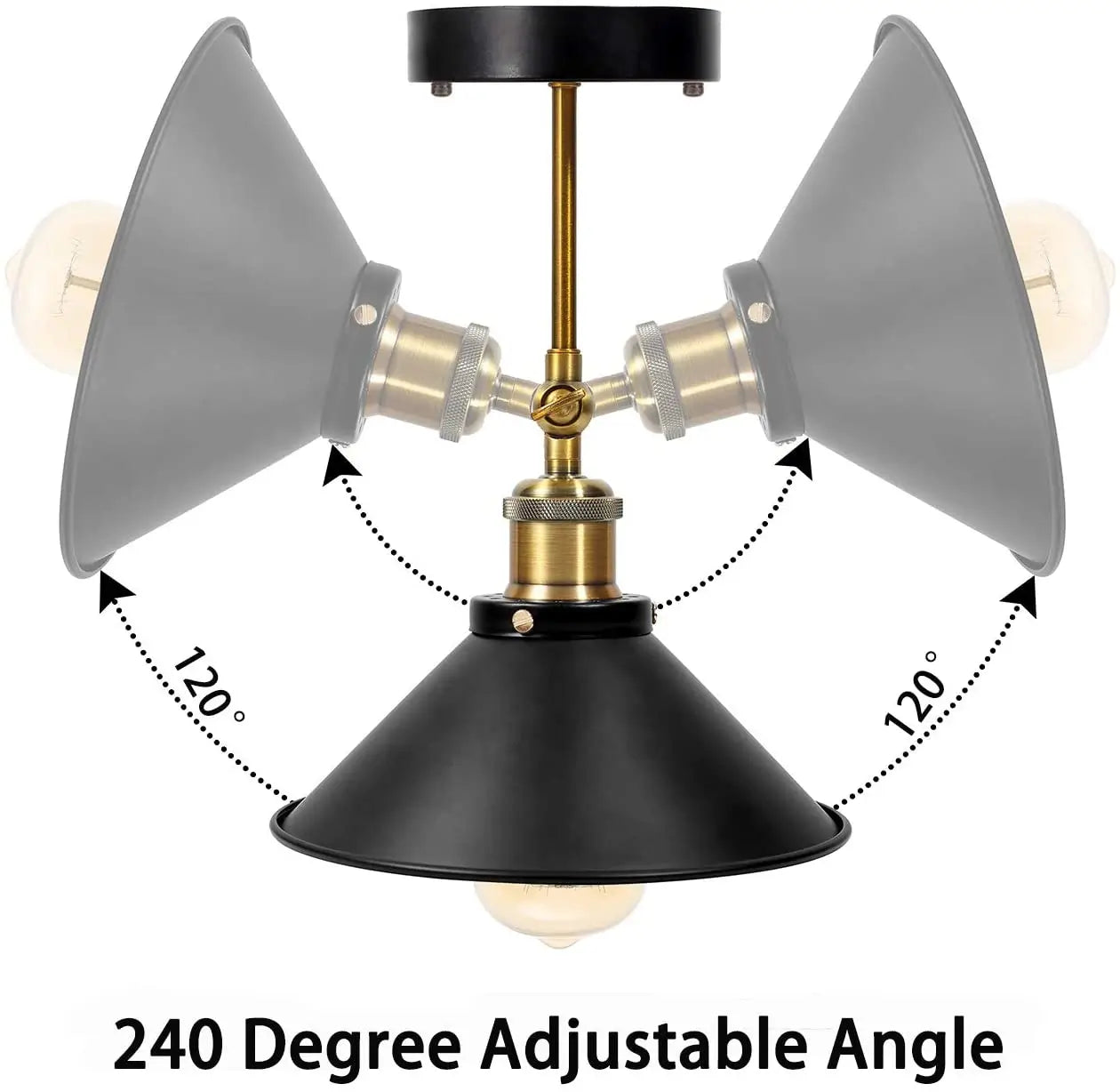 Industrial vintage adjustable ceiling light fixture with 240-degree rotation.