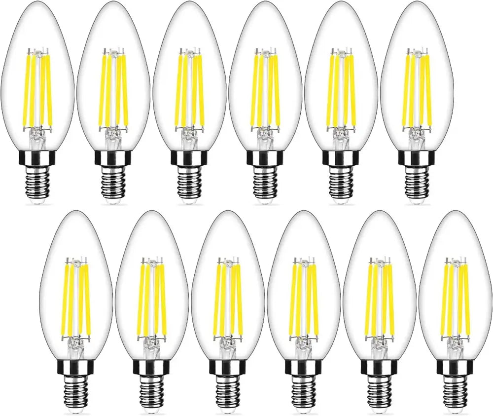 12-pack E12 LED candelabra bulbs with 5000K daylight white light