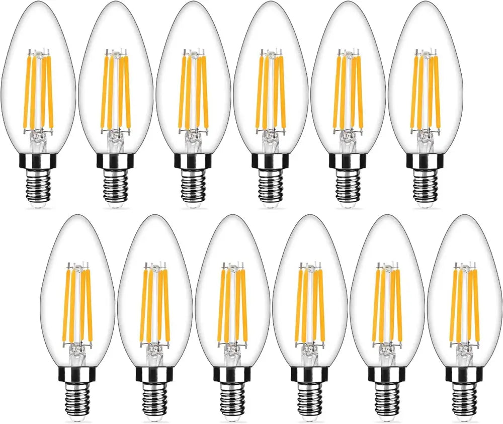12-pack E12 LED candelabra bulbs with 2700K warm white light