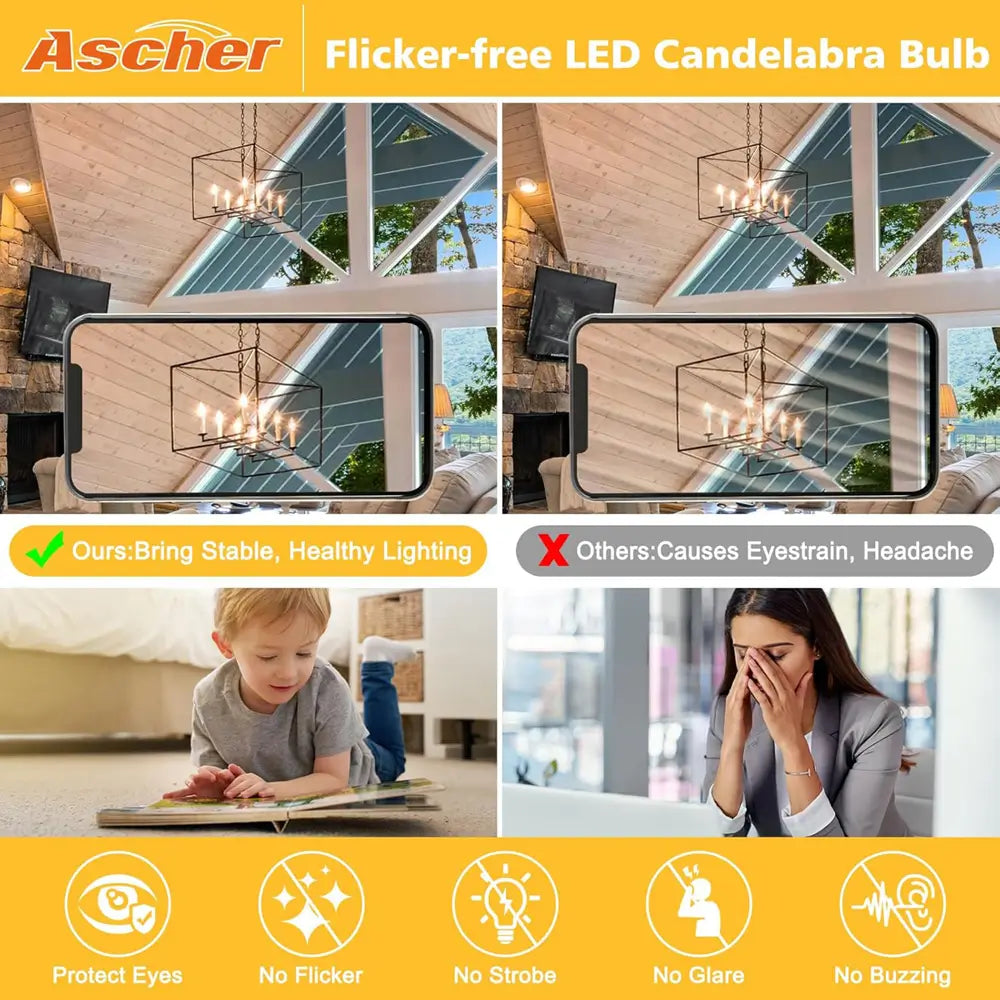 Comparison between flicker-free LED bulb and flickering traditional bulb