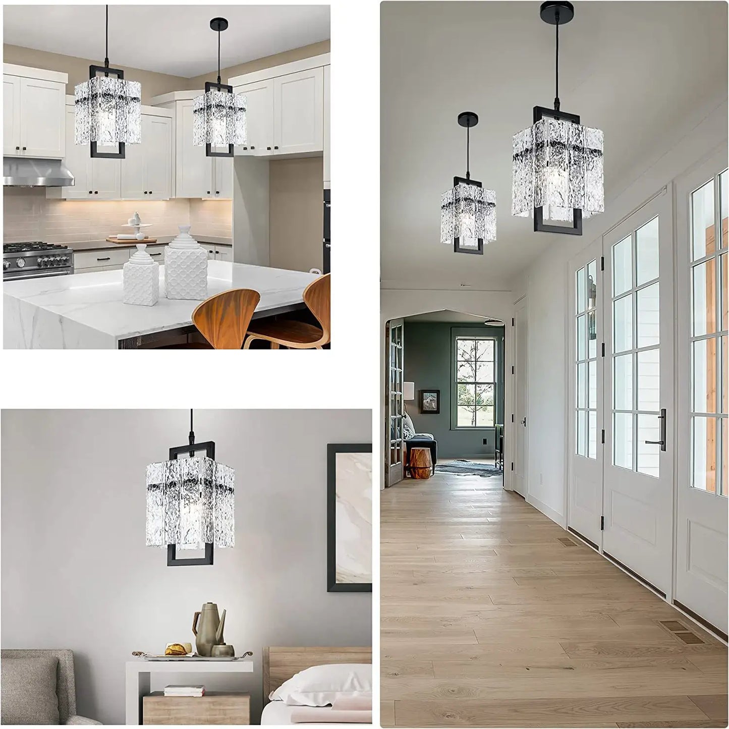 Minimalist textured glass pendant light providing warm and ambient lighting.