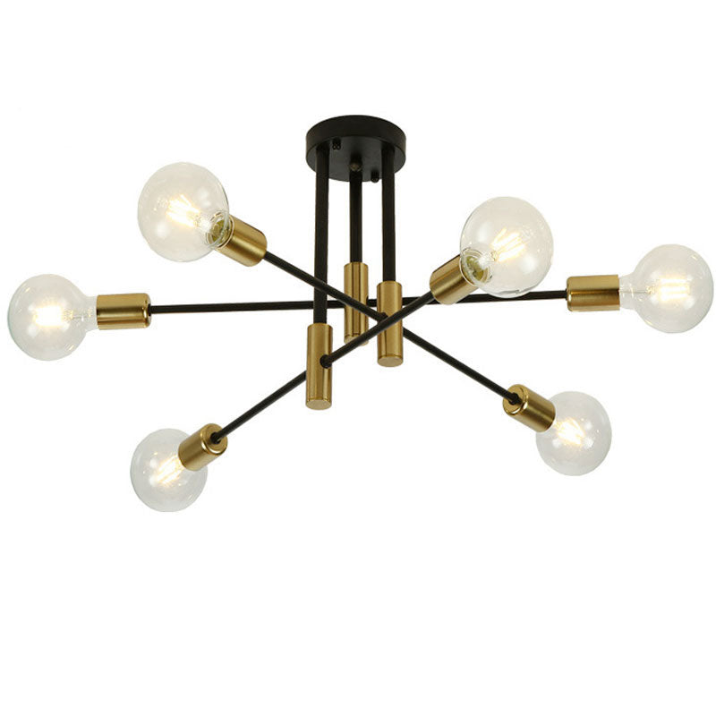 Modern black and gold chandelier ceiling light with six arms, ideal for contemporary interiors.