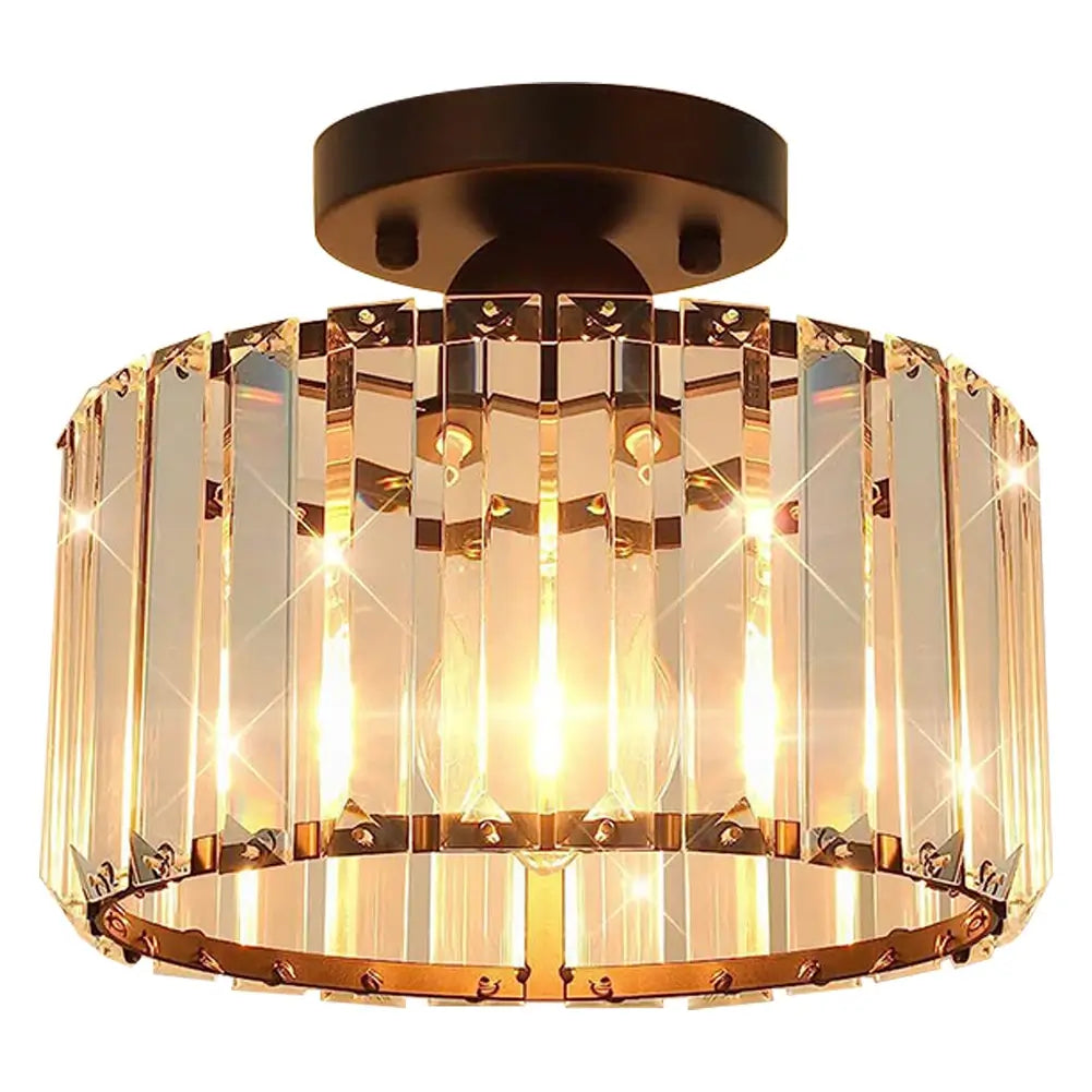 Modern crystal semi-flush ceiling light, featuring sparkling crystal panels for a warm glow.