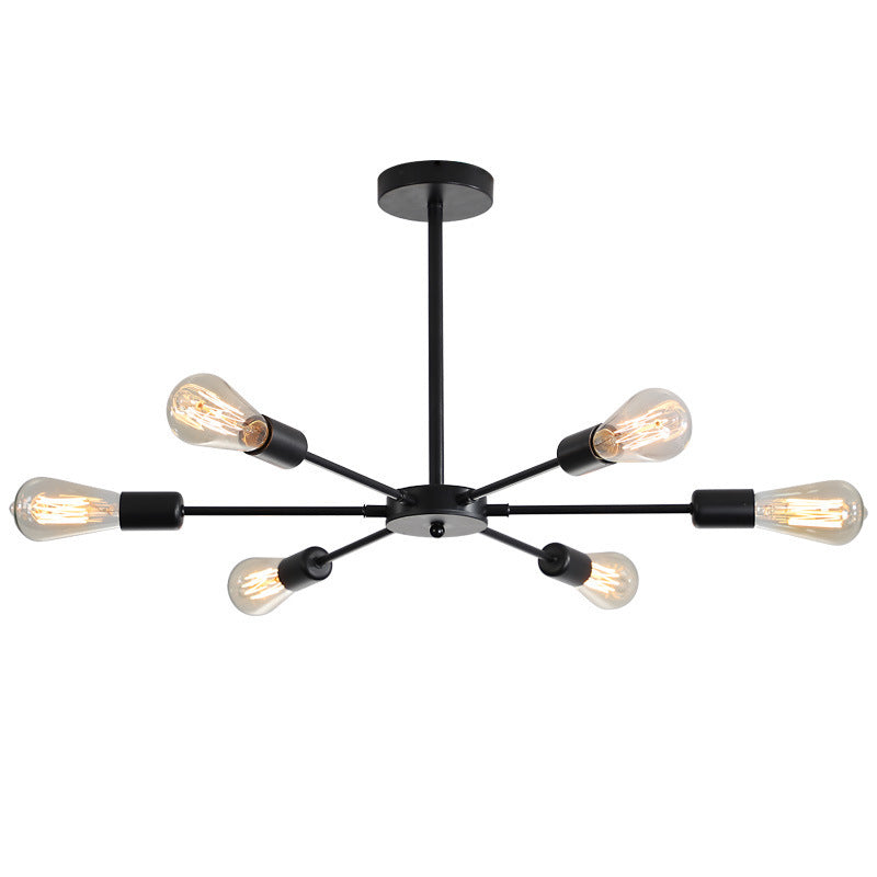 Modern industrial sputnik chandelier with a black matte finish and six adjustable arms.