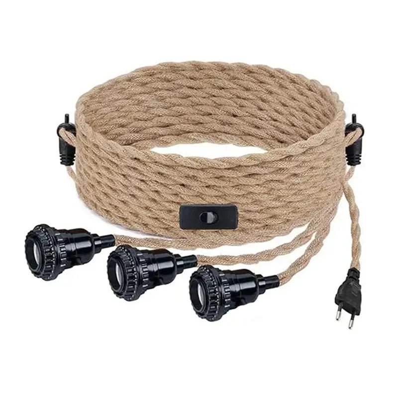 Eu plug-in pendant light kit with natural rope and E27 sockets