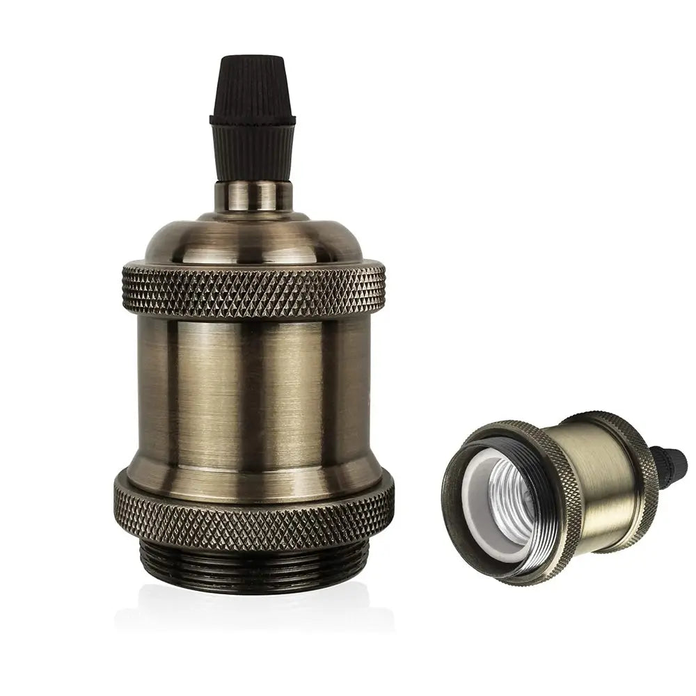 Vintage-style E26 light socket in antique bronze finish, ideal for retro pendant lighting.