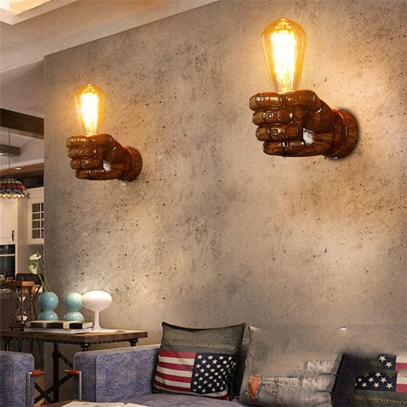 Vintage industrial hand-shaped wall sconce lamp, perfect for creating a rustic and stylish interior ambiance.