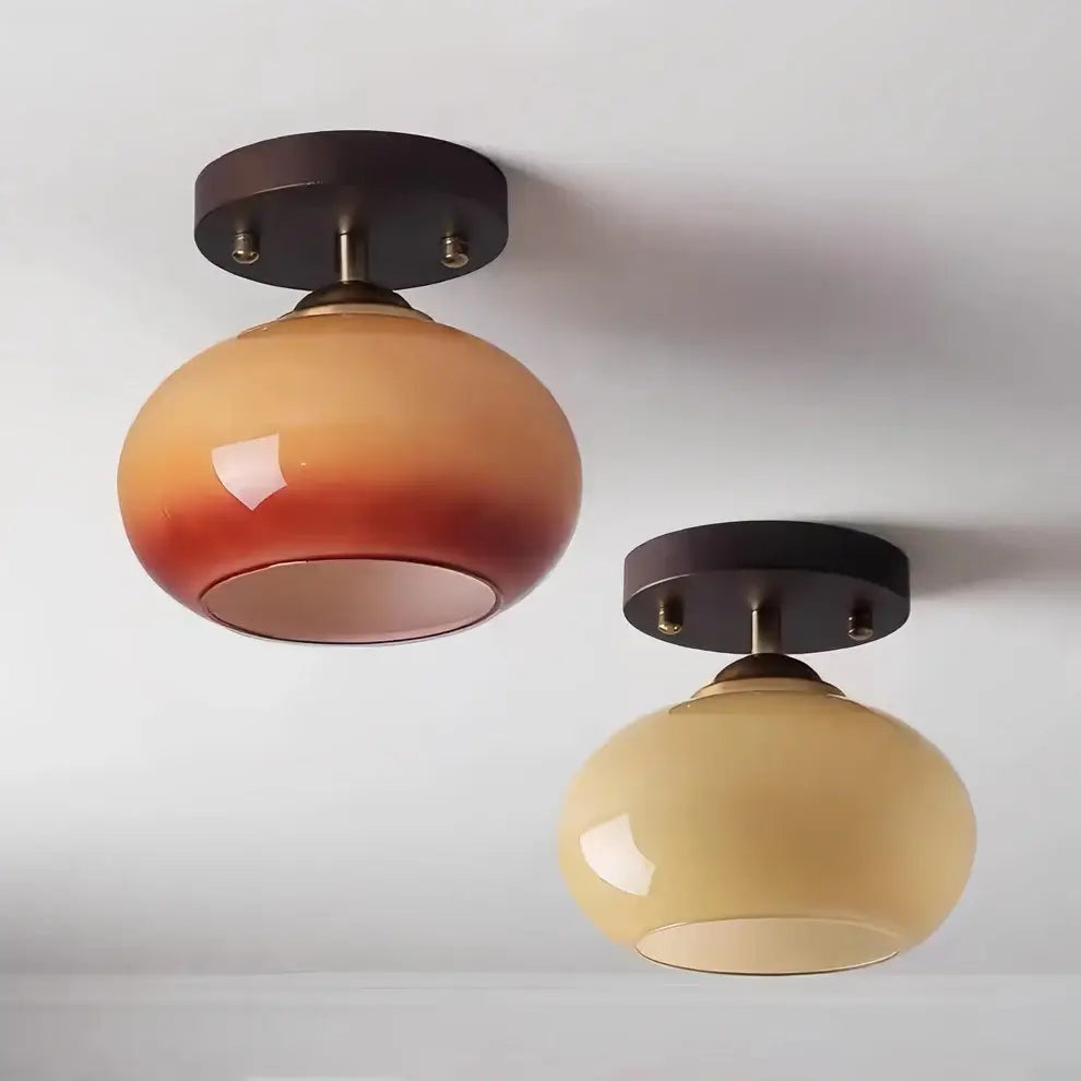 Modern walnut wood flush mount ceiling light with an elegant opal glass shade, ideal for living rooms or bedrooms.