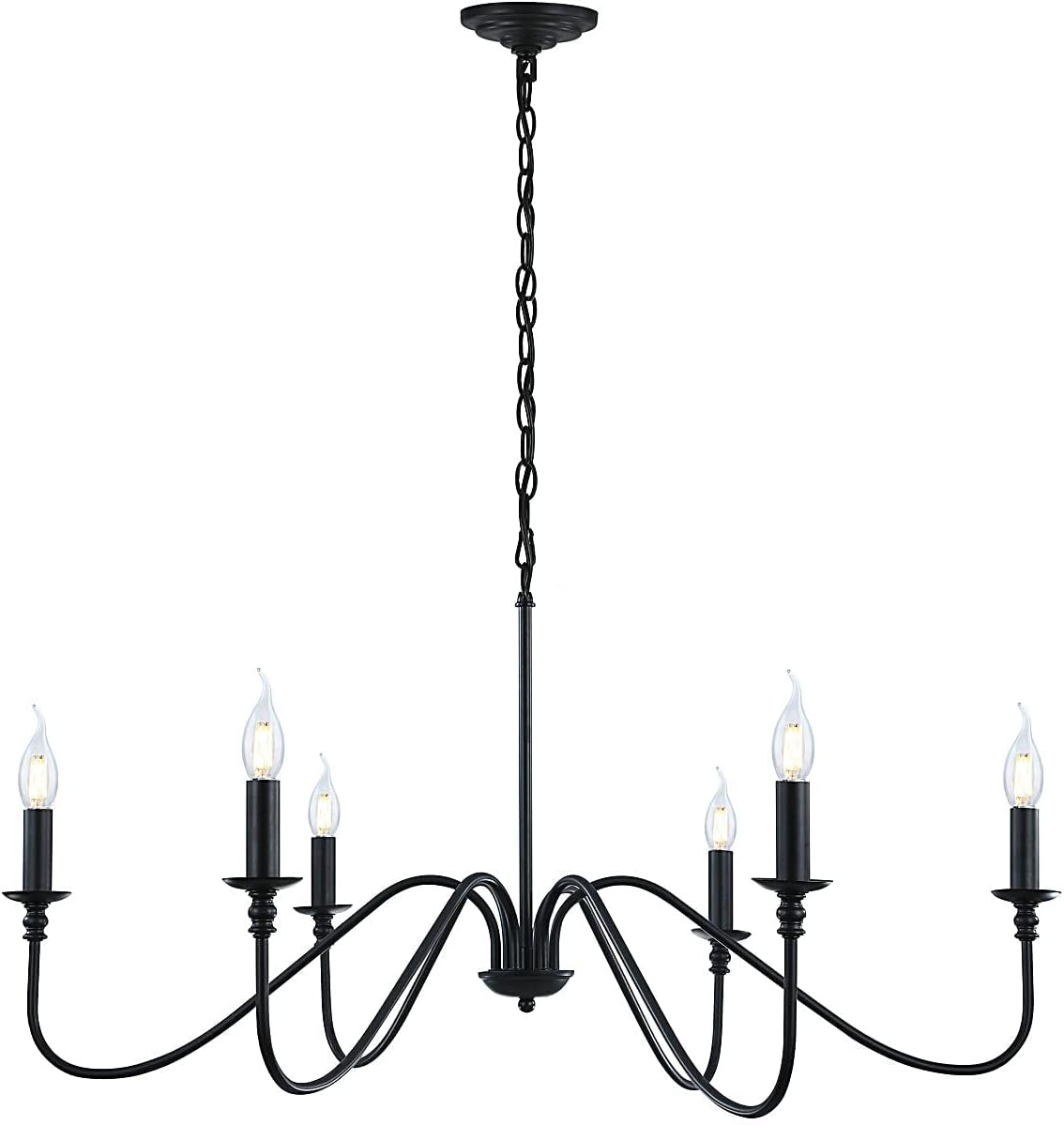 6-Light Black Traditional Linear Large Chandelier