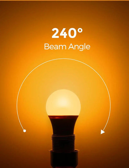 Orange LED bulb with wide 240° beam angle for soft and even lighting.