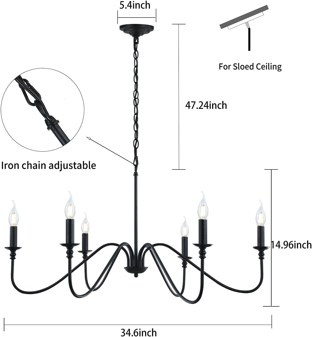 6-Light Black Traditional Linear Large Chandelier