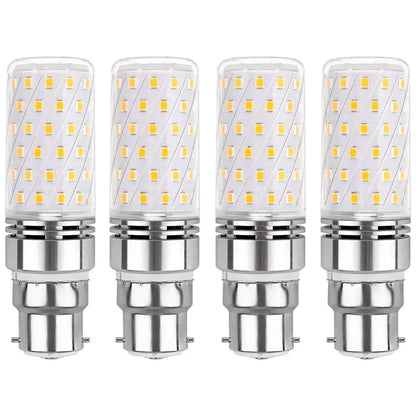 Four B22 LED corn bulbs, showcasing their spiral arrangement of 84 SMD LEDs and standard B22 lamp base.
