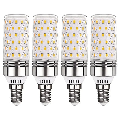 Four E14 LED corn bulbs, featuring a spiral arrangement of 84 SMD LEDs and a standard E14 screw base.