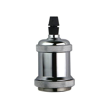 Silver chrome E27 lamp holder with black top cap and textured grip for secure handling.