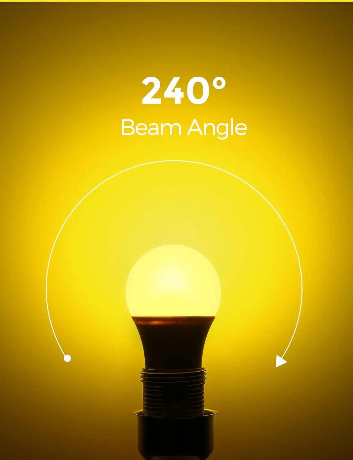 Amber LED bulb showing 240-degree wide beam angle.