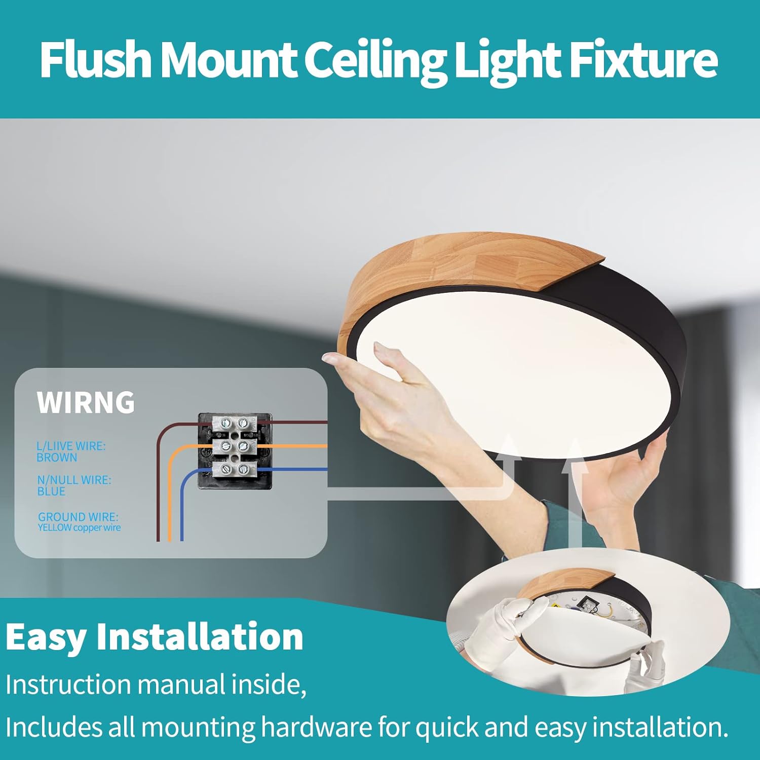 flush mount wooden led ceiling lights easy installation