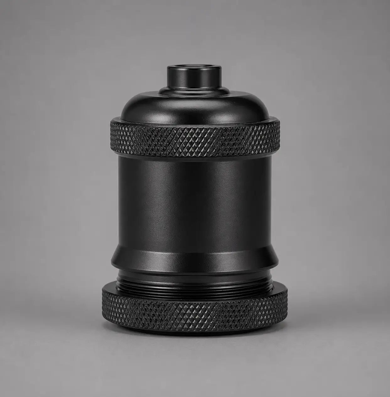 Single Black aluminum alloy DIY lamp socket from the 4-pack, shown from the front on a gray studio background.