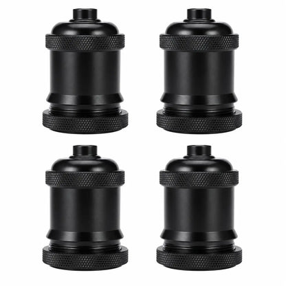 Four Black aluminum alloy DIY lamp sockets arranged in a two-by-two layout with matching diamond-knurled collars.
