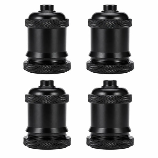 Four Black aluminum alloy DIY lamp sockets arranged in a two-by-two layout with matching diamond-knurled collars.
