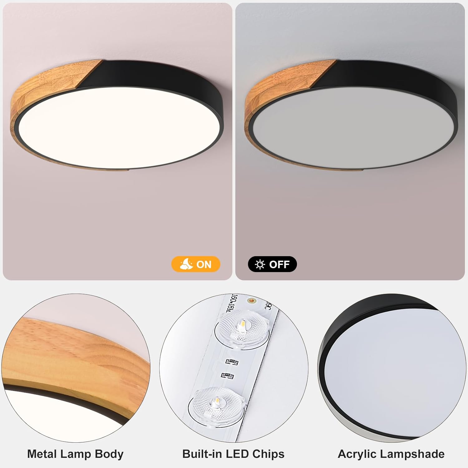 flush mount wooden led ceiling lights black detail display