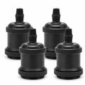 Set of four matte black vintage lamp sockets with cylindrical bodies, diamond-knurled rings, and ribbed top caps.