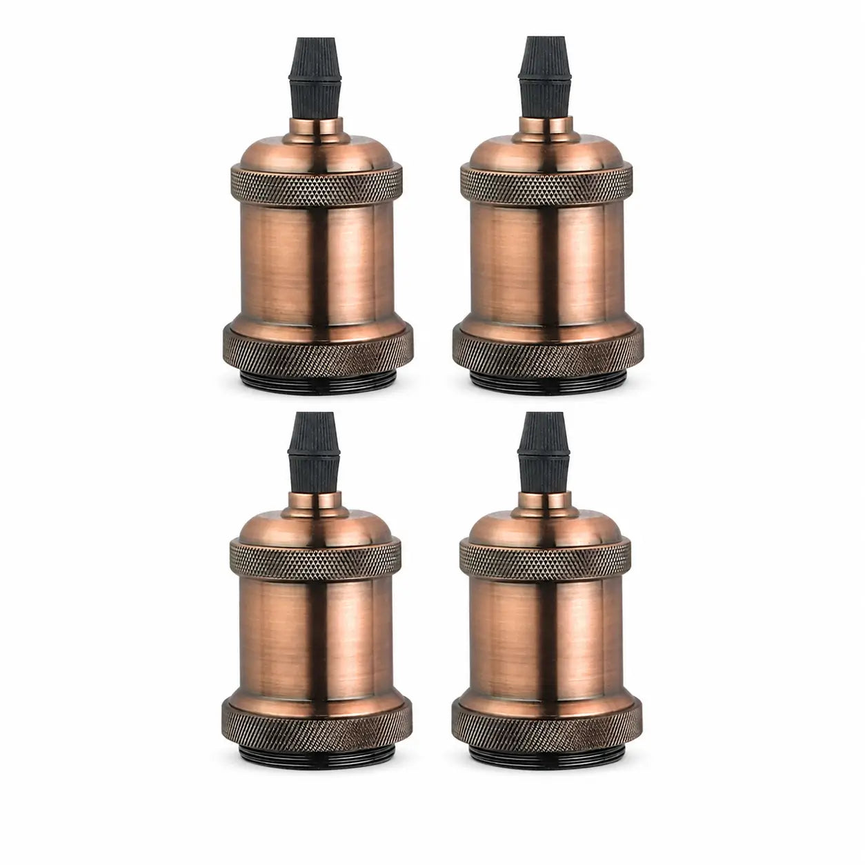 Four Brownish Red DIY lamp sockets with black cord grips arranged in a two-by-two layout on a white background.