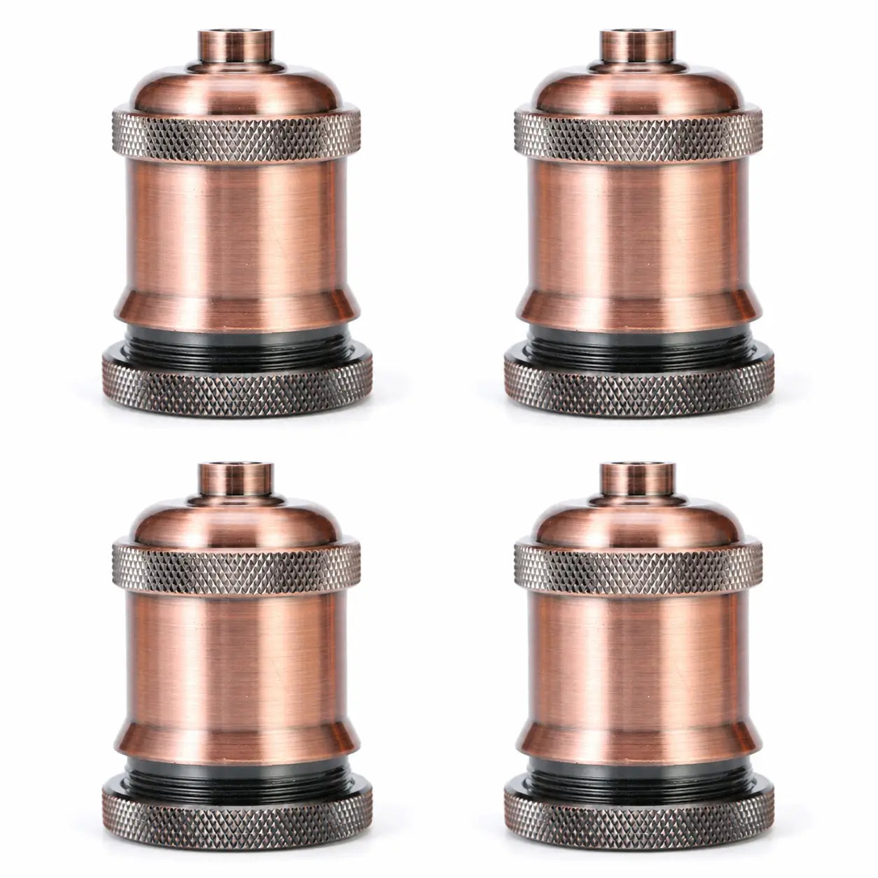 Four Brownish Red aluminum alloy DIY lamp sockets arranged in a two-by-two layout with dark lower threaded sections.