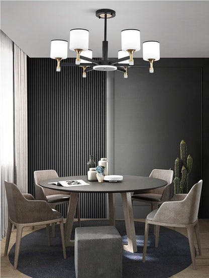 modern black and gold chandelier on table