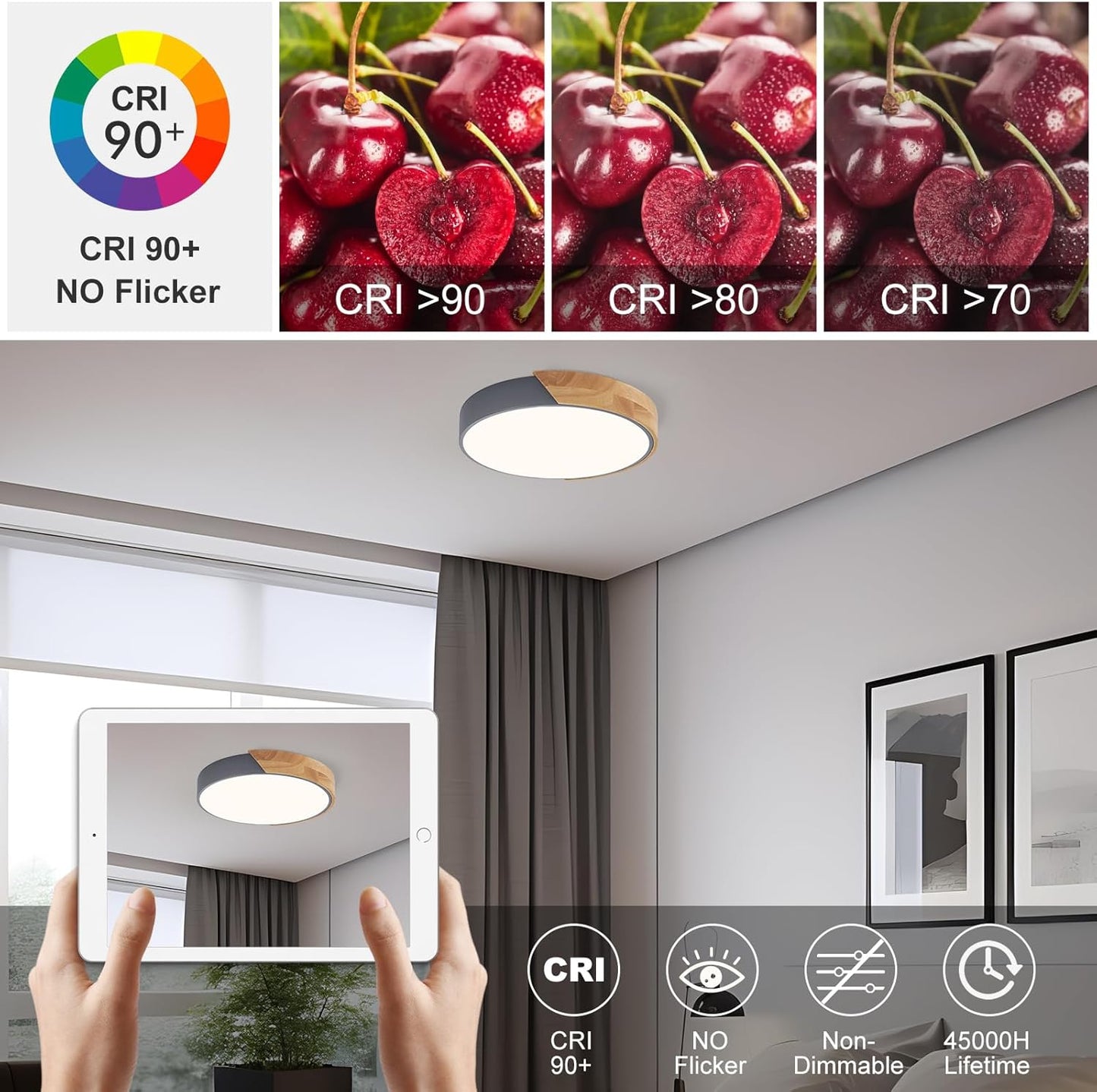 flush mount led ceiling light gray CRI_90