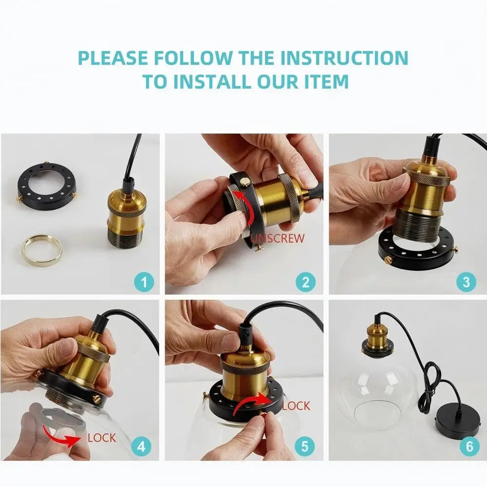 Step-by-step installation instructions for the clear glass globe pendant light.