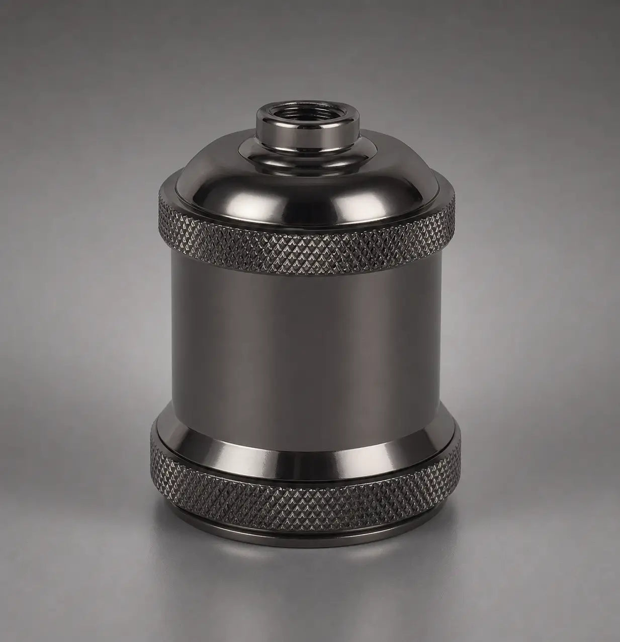 Single Glossy Black aluminum alloy DIY lamp socket from the 4-pack with a reflective dome and knurled collars.