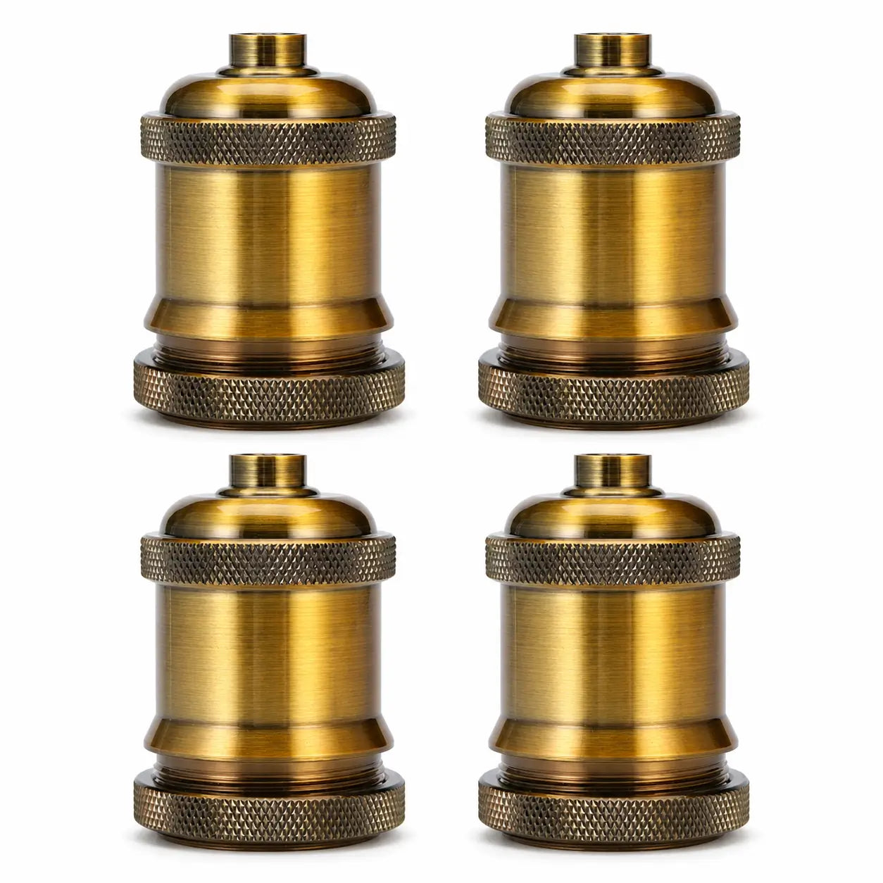 Four Gold aluminum alloy DIY lamp sockets arranged in a two-by-two layout, each with diamond-knurled collars.