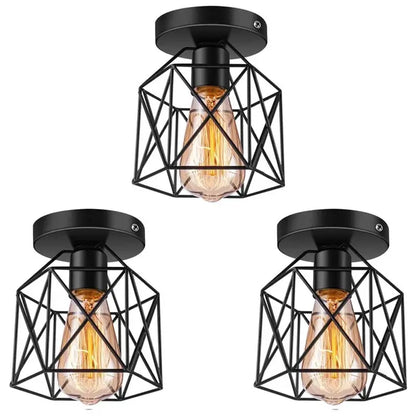 Set of three industrial ceiling light fixtures, perfect for a kitchen island or long dining table.