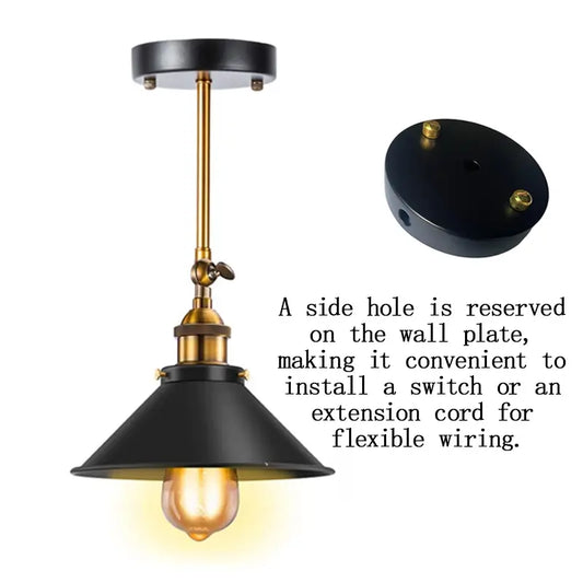 An industrial-style wall sconce with an innovative side hole design for flexible, drill-free wiring, making it easy to connect a plug or switch.