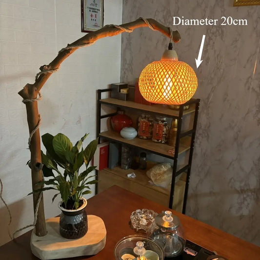 Zen-style bamboo table lamp setup for tea room or cozy living corner